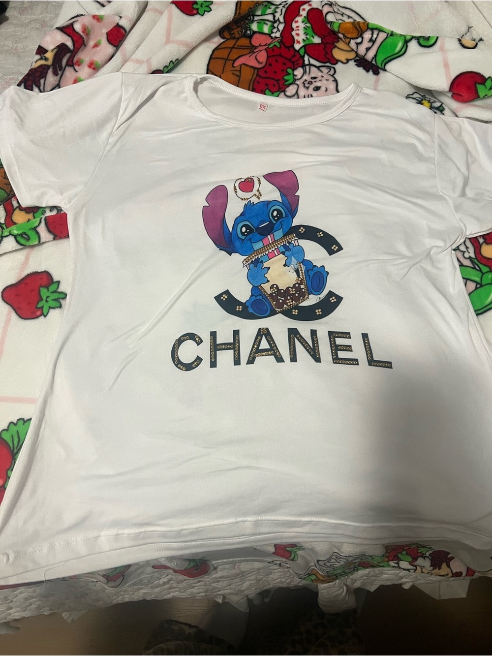 NEW Bling White Graphic Tee with Blue Character Print